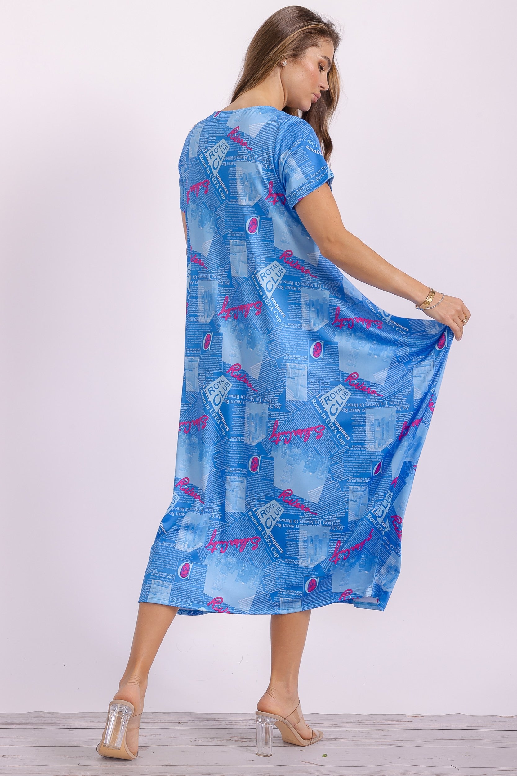 SAN151BR-P4 Print Ruffle Hem Dress