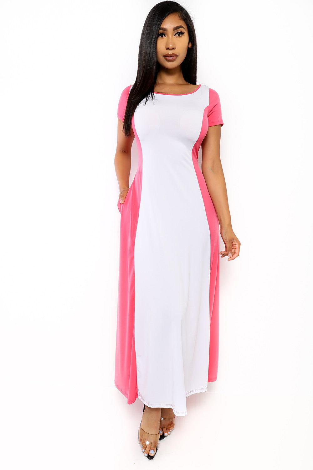 SAN144R-AST-1 - SHORT SLEEVE MAXI DRESS