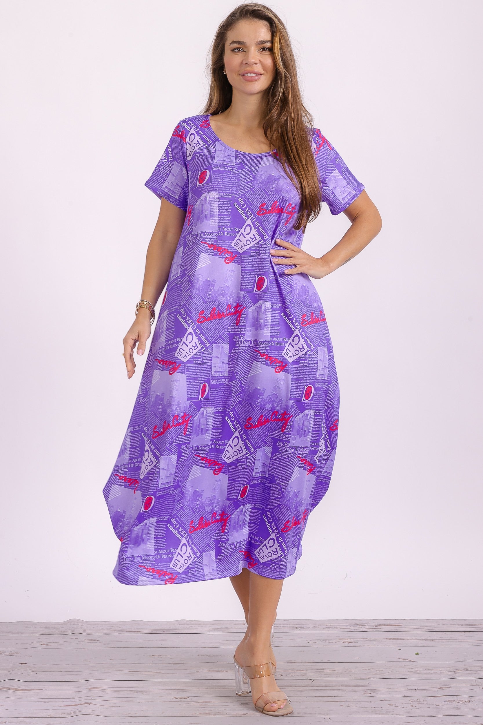 SAN151BR-P4 Print Ruffle Hem Dress