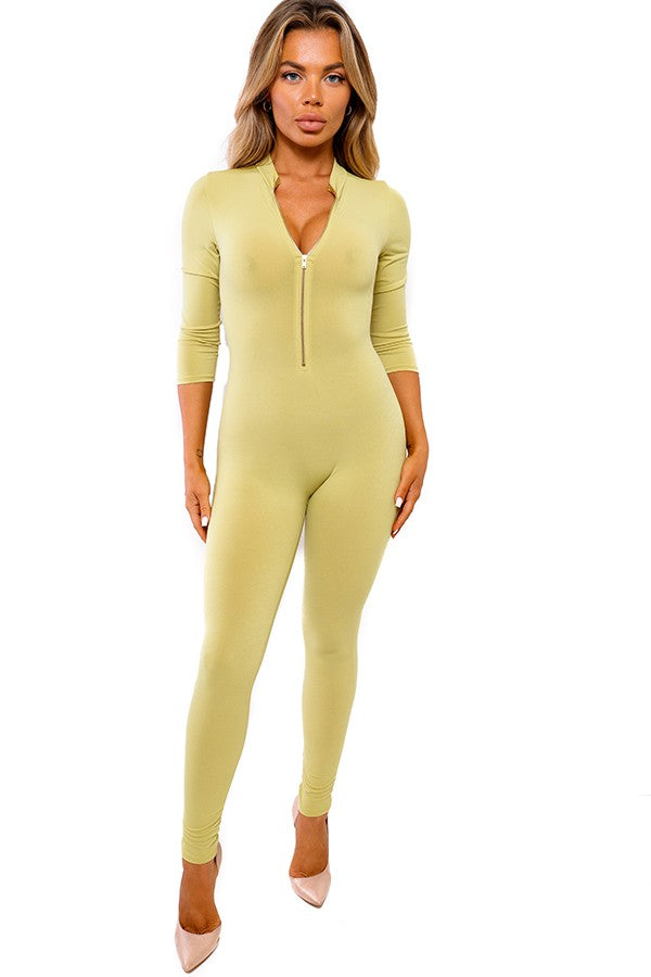 HH625R-SD-O - LONG SLEEVE BODYCON JUMPSUIT