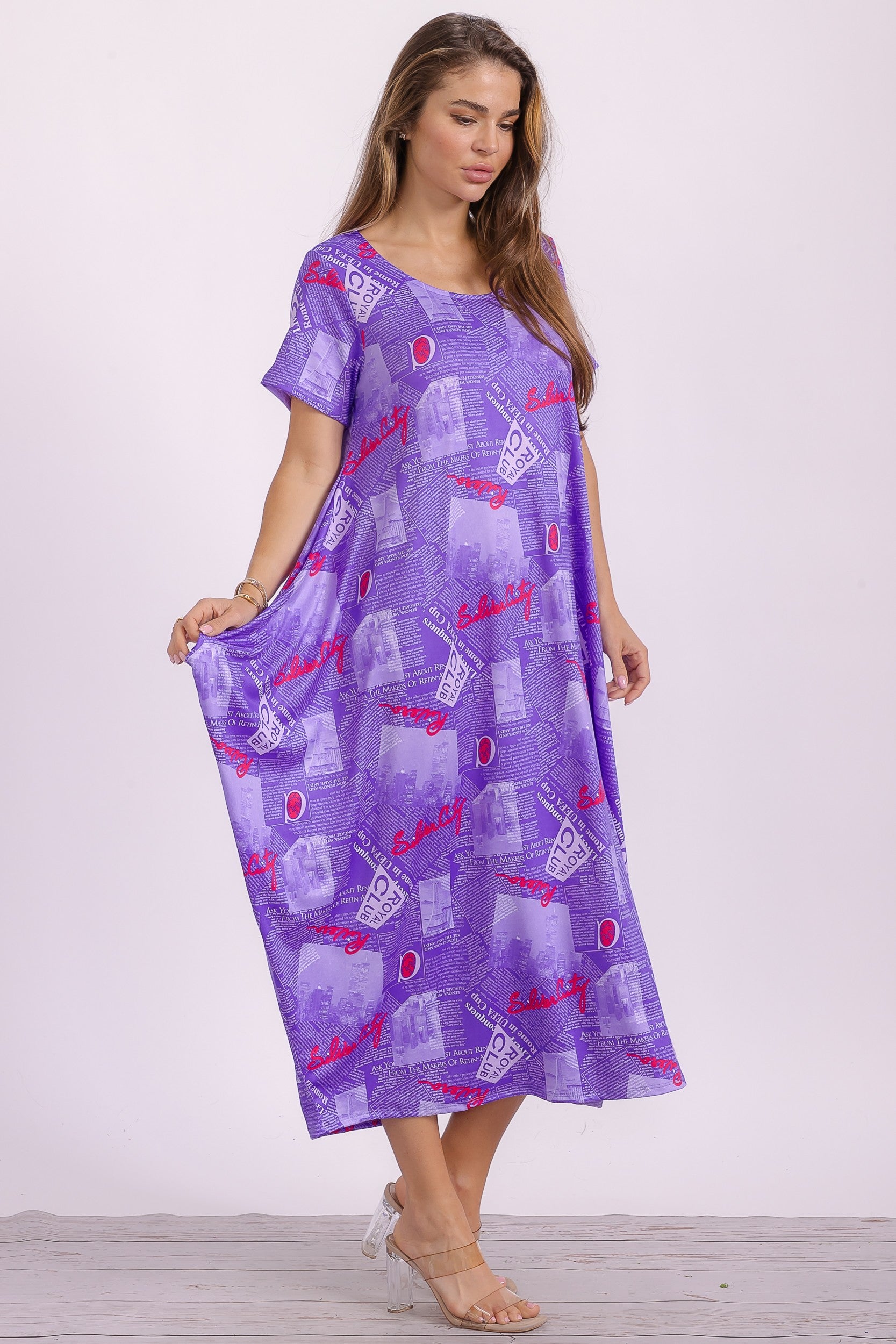 SAN151BX-P4 Plus Size Print Ruffle Hem Dress