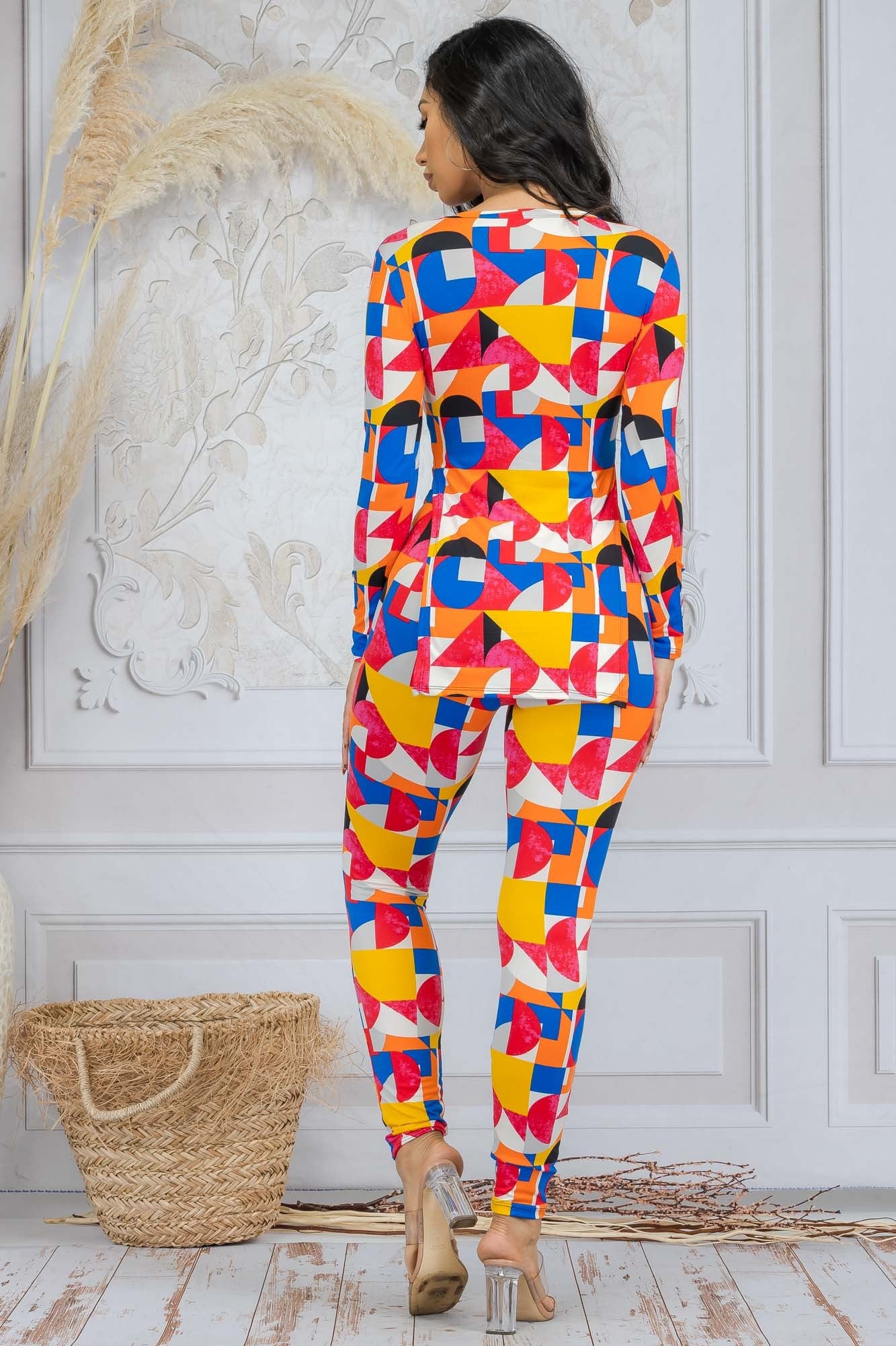 HH665R-ABST - CONJUNTO DE TOP Y PANTALONES ABSTRACT DE 2 PIEZAS