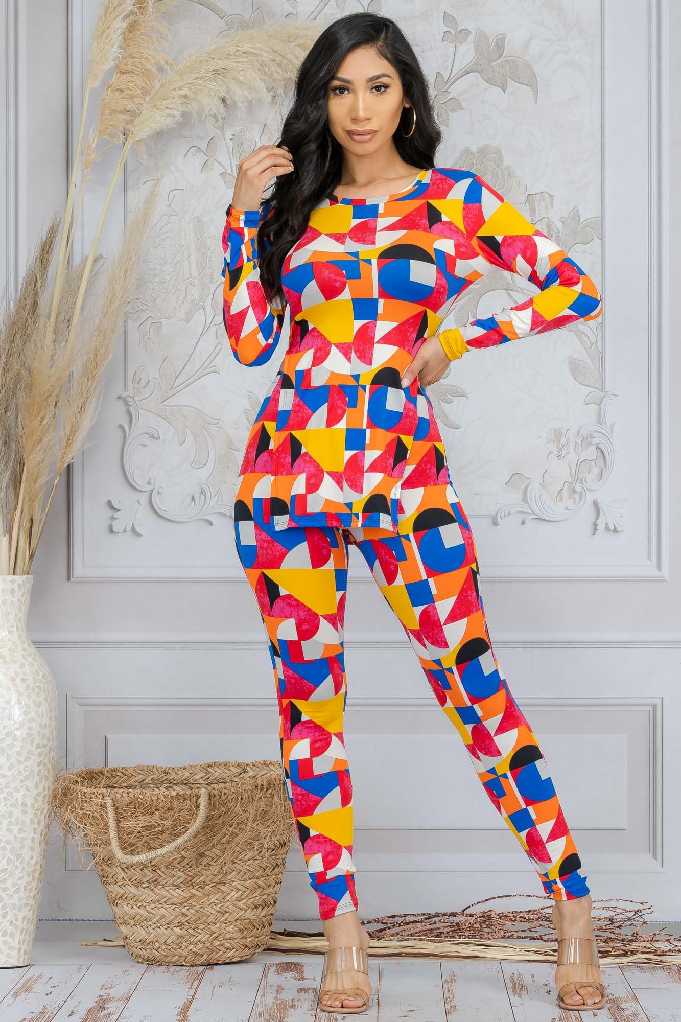 HH665R-ABST - CONJUNTO DE TOP Y PANTALONES ABSTRACT DE 2 PIEZAS