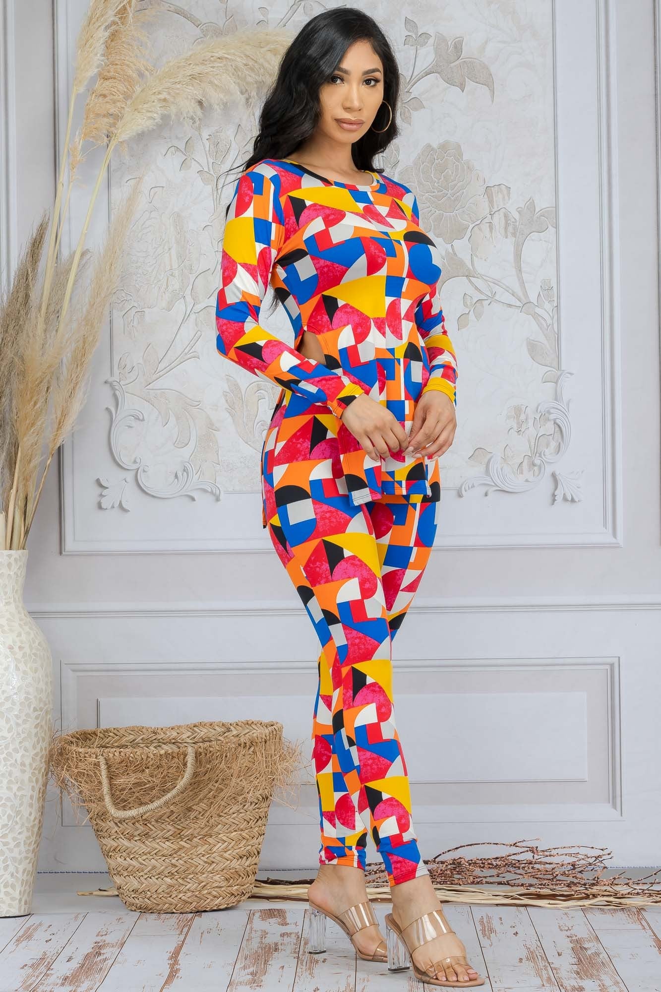 HH665R-ABST - CONJUNTO DE TOP Y PANTALONES ABSTRACT DE 2 PIEZAS