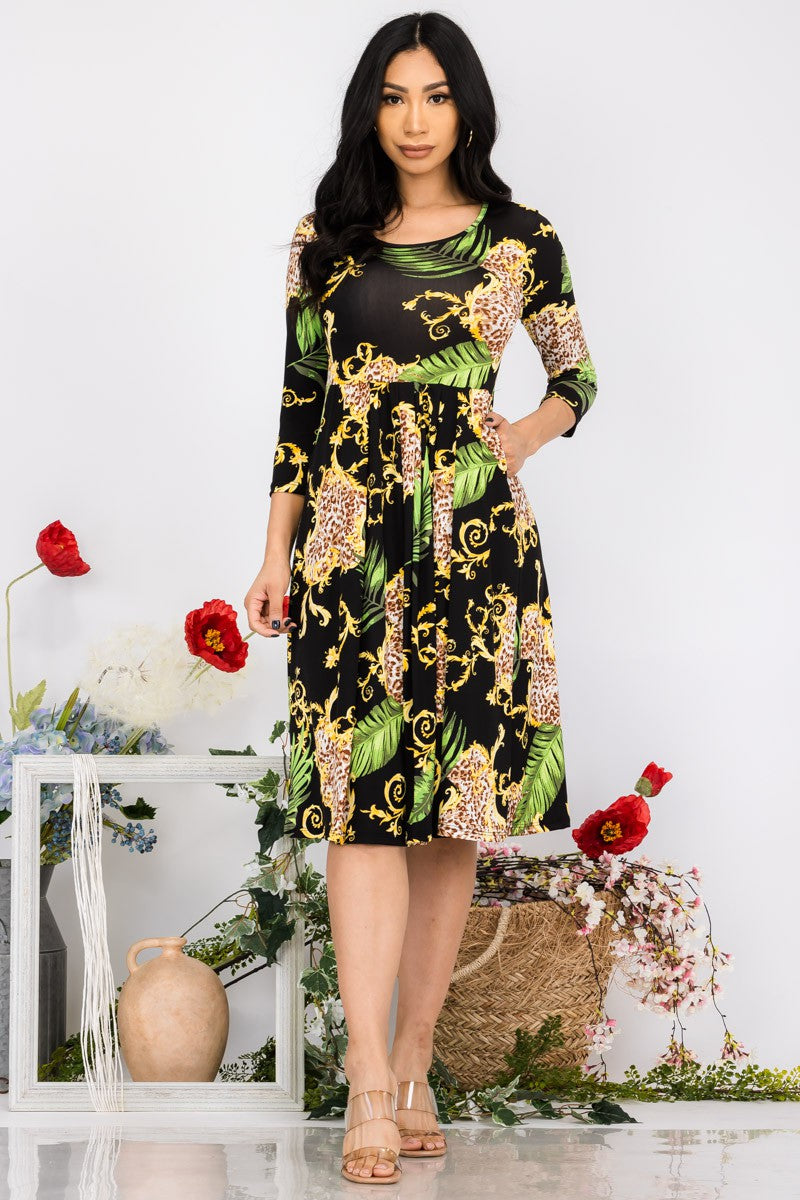SAN130R-LPLM - VESTIDO PLISADO PALMA DE LEOPARDO
