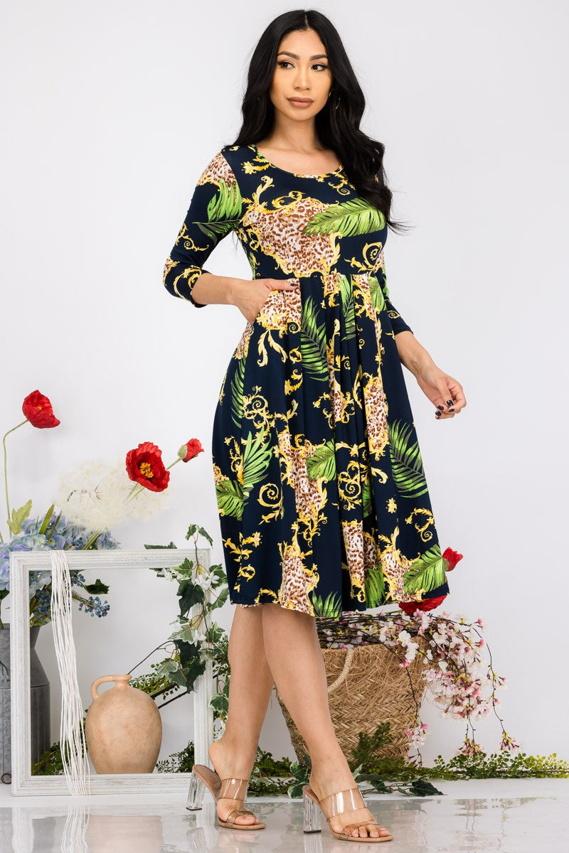 SAN130X-LPLM - VESTIDO PLISADO PALMA DE LEOPARDO