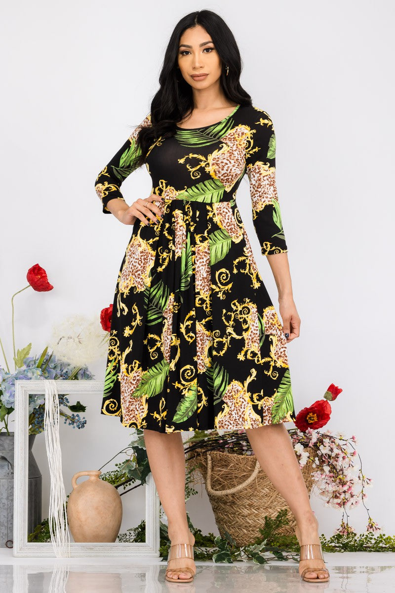 SAN130X-LPLM - VESTIDO PLISADO PALMA DE LEOPARDO
