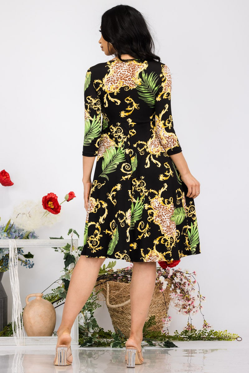 SAN130X-LPLM - VESTIDO PLISADO PALMA DE LEOPARDO