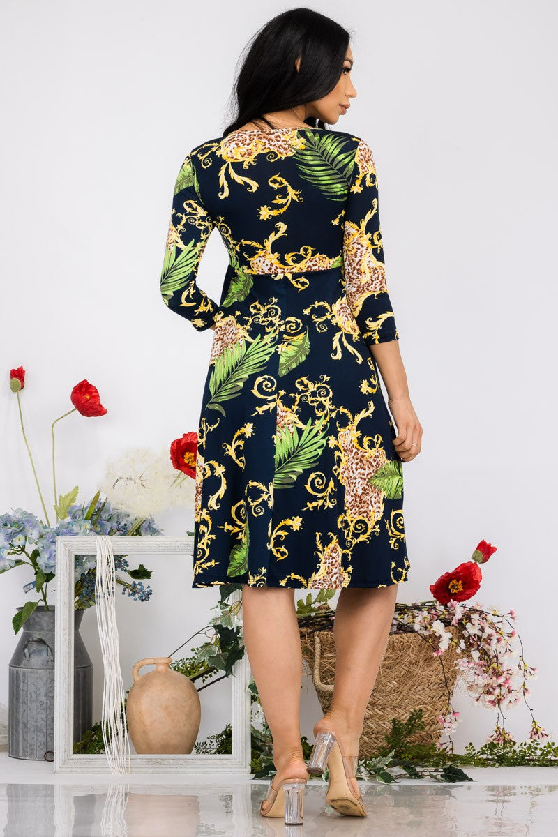 SAN130X-LPLM - VESTIDO PLISADO PALMA DE LEOPARDO
