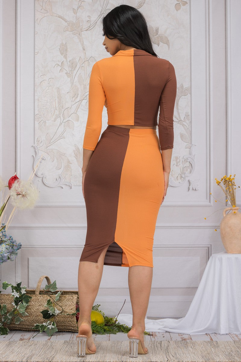 HH682X-SET - CONJUNTO DE TOP Y FALDA COLOR BLOCK
