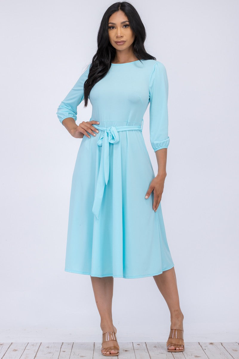 HH583R-SL - SELF TIE MIDI DRESS