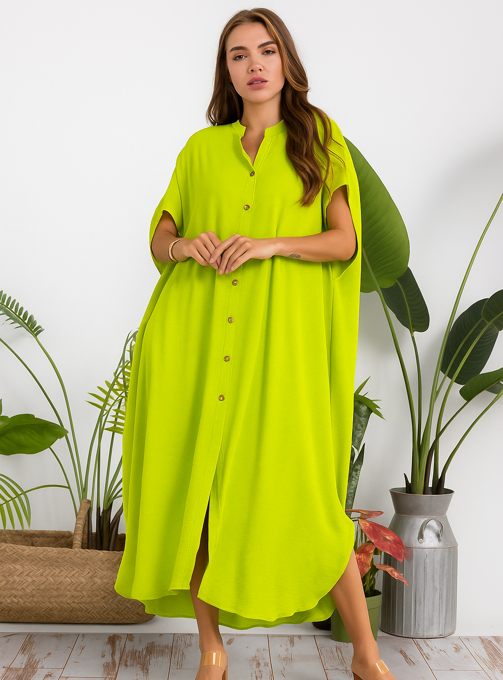 HH763R-S2 OVERSIZED BUTTON DOWN DRESS