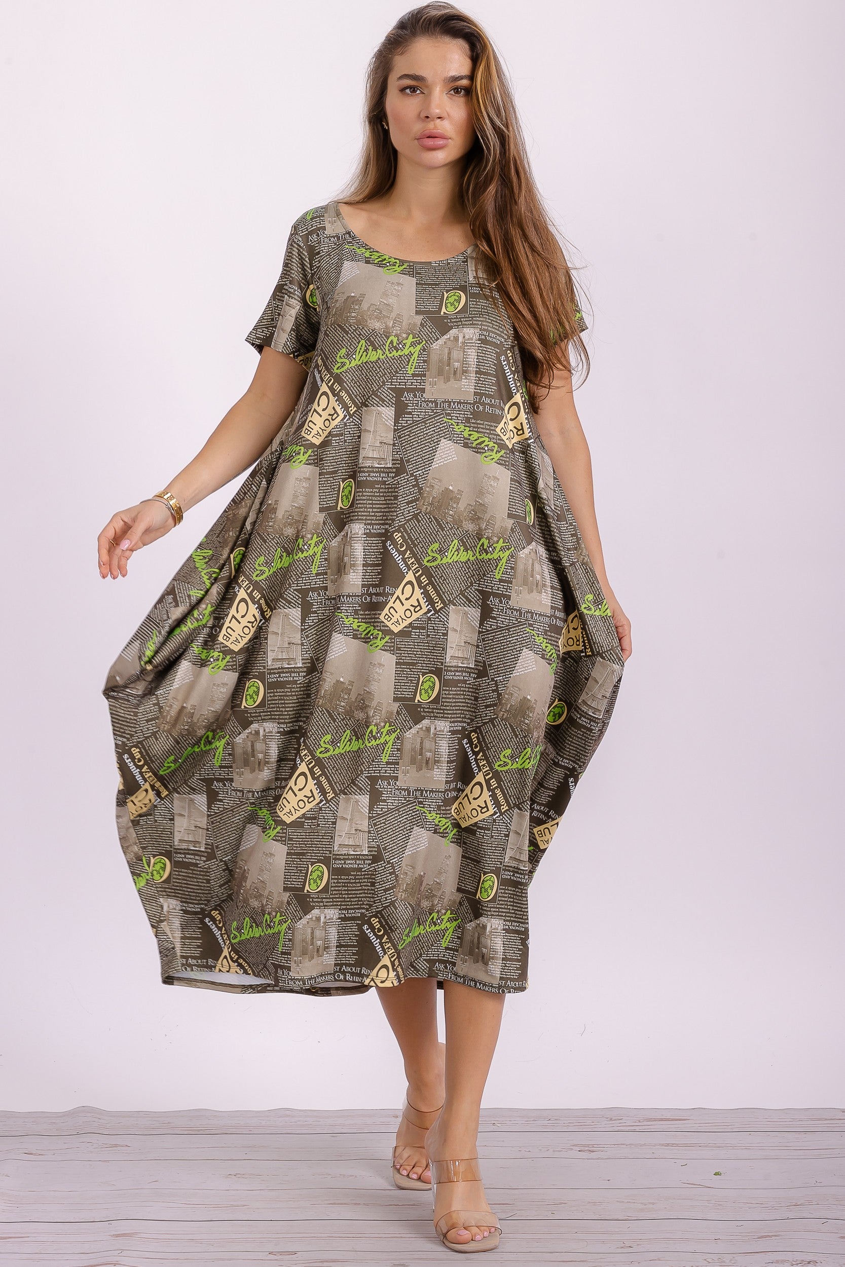 SAN151BR-P4 Print Ruffle Hem Dress