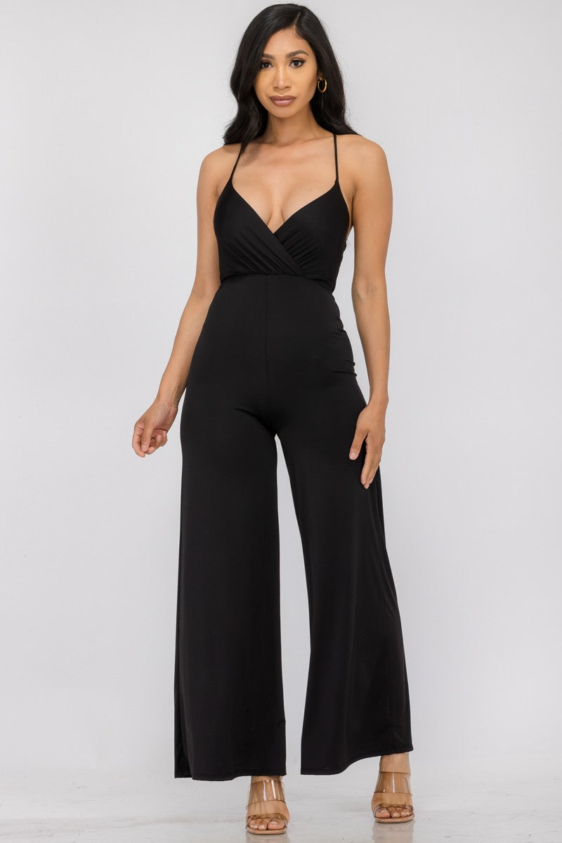 HH689R-SL - FLARE PANT SLEEVELESS JUMPSUIT