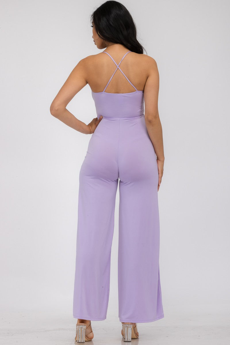 HH689R-SL - FLARE PANT SLEEVELESS JUMPSUIT