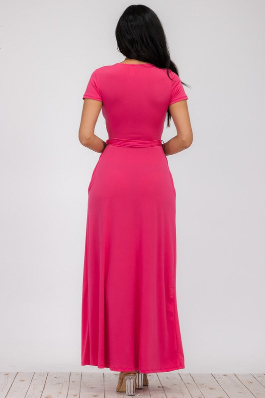 SAN149BX-S Plus Faux Wrap Maxi Dress