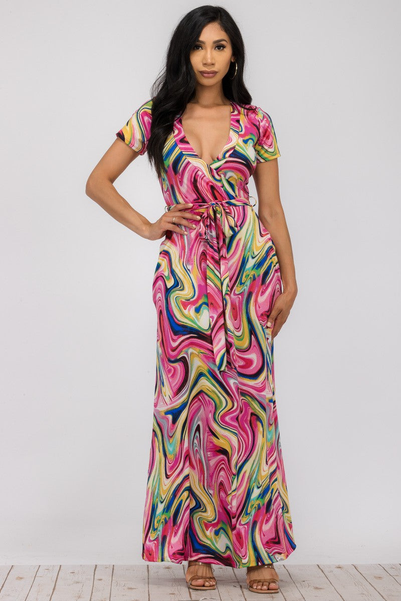 SAN149R-SWIRL - VESTIDO MAXI MANGA CORTA