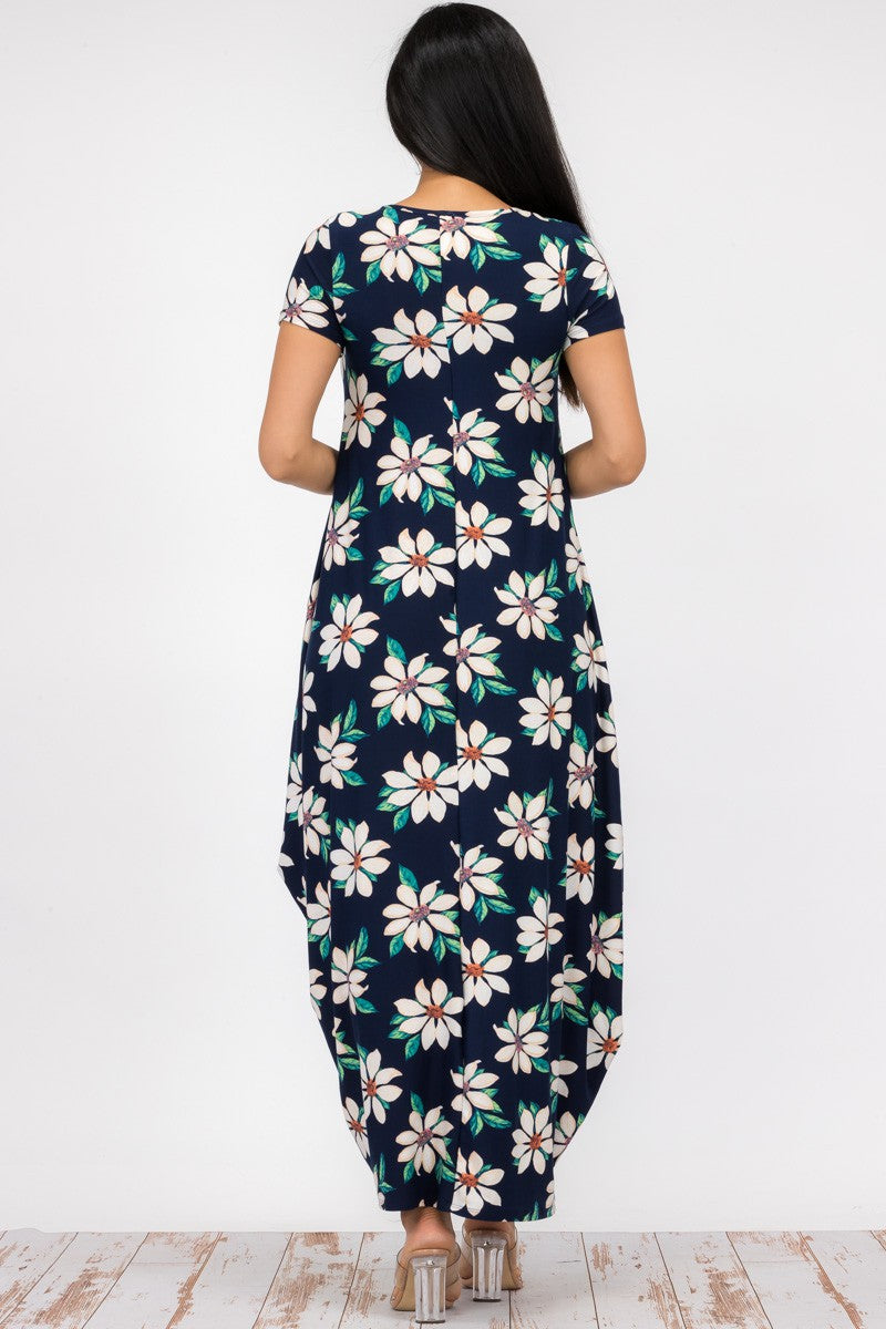 HH645X-FL-1 - PLUS SIZE SHORT SLEEVE MAXI DRESS