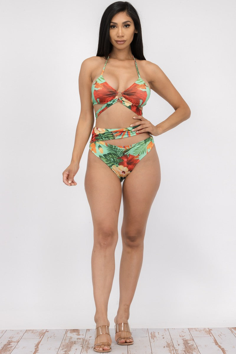 MTP8211-3 - 2 uds. CONJUNTO DE BIKINI HALTER ESTAMPADO FLORAL TROPIAL