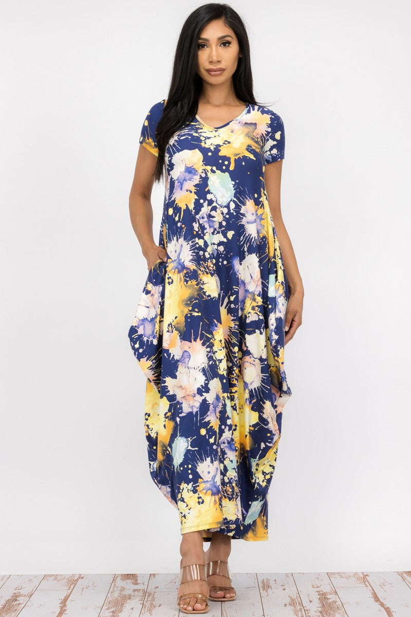 HH645R-PAINT - SHORT SLEEVE MAXI DRESS