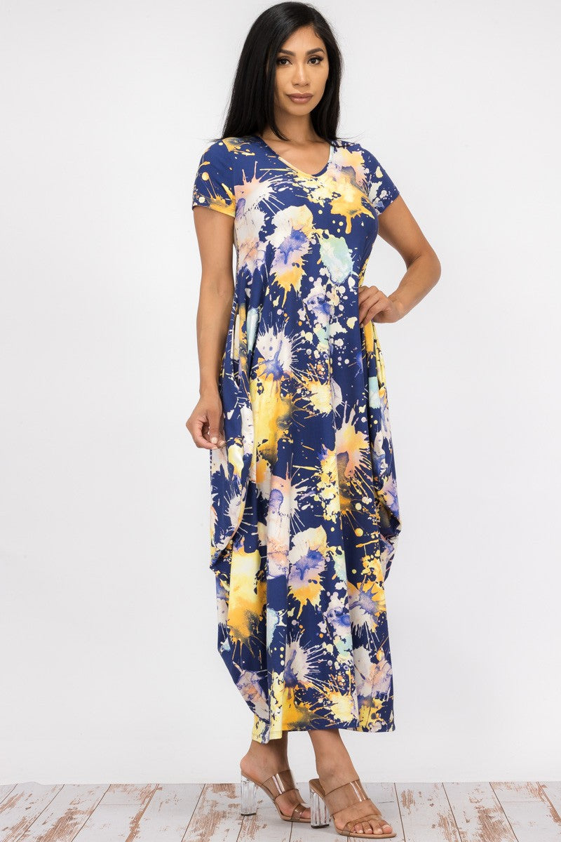 HH645R-PAINT - VESTIDO MAXI MANGA CORTA