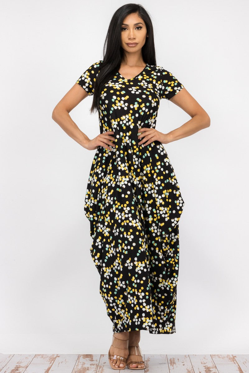 HH645X-PD - PLUS SIZE SHORT SLEEVE MAXI DRESS