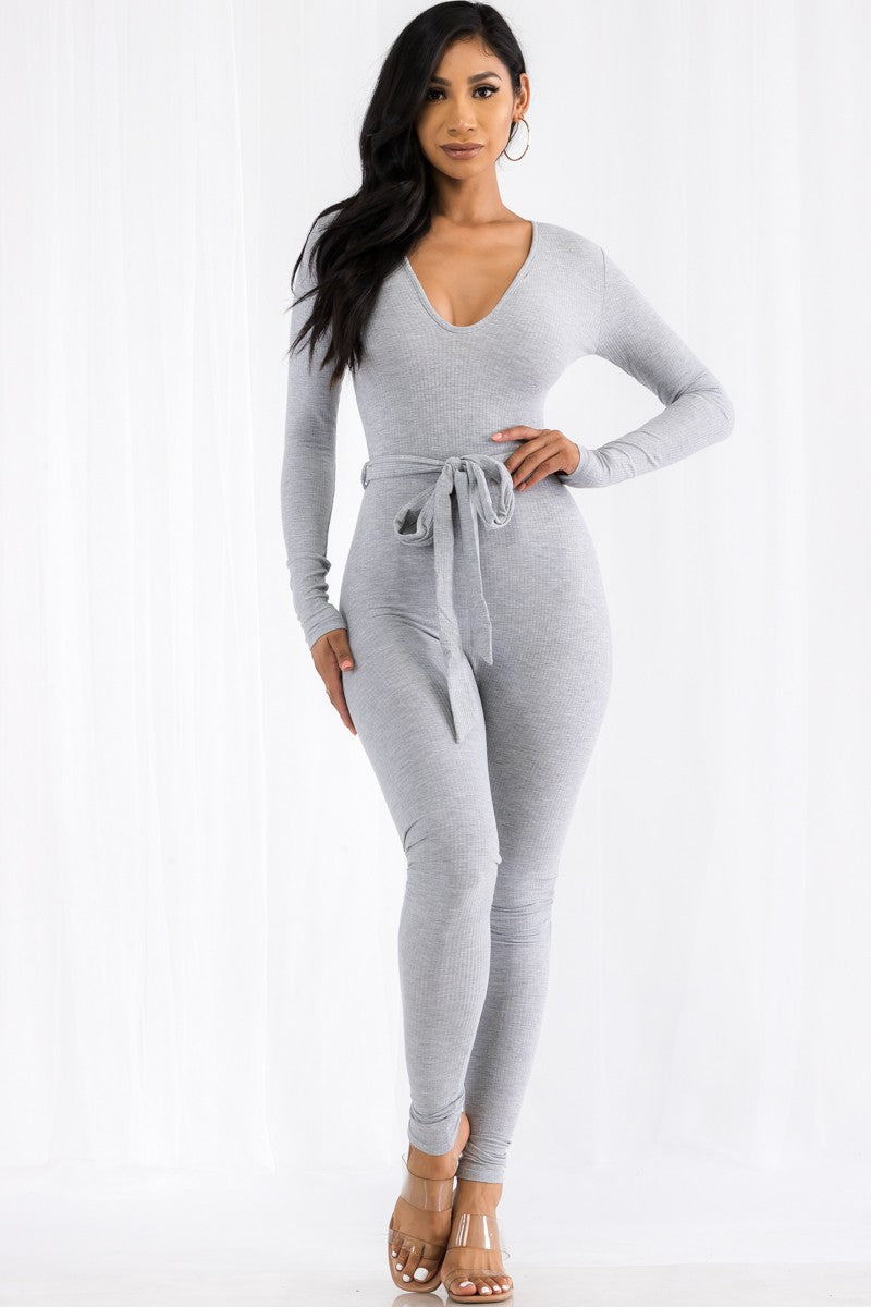 TJP8100 - LONG SLEEVE RIBBED JUMPSUIT