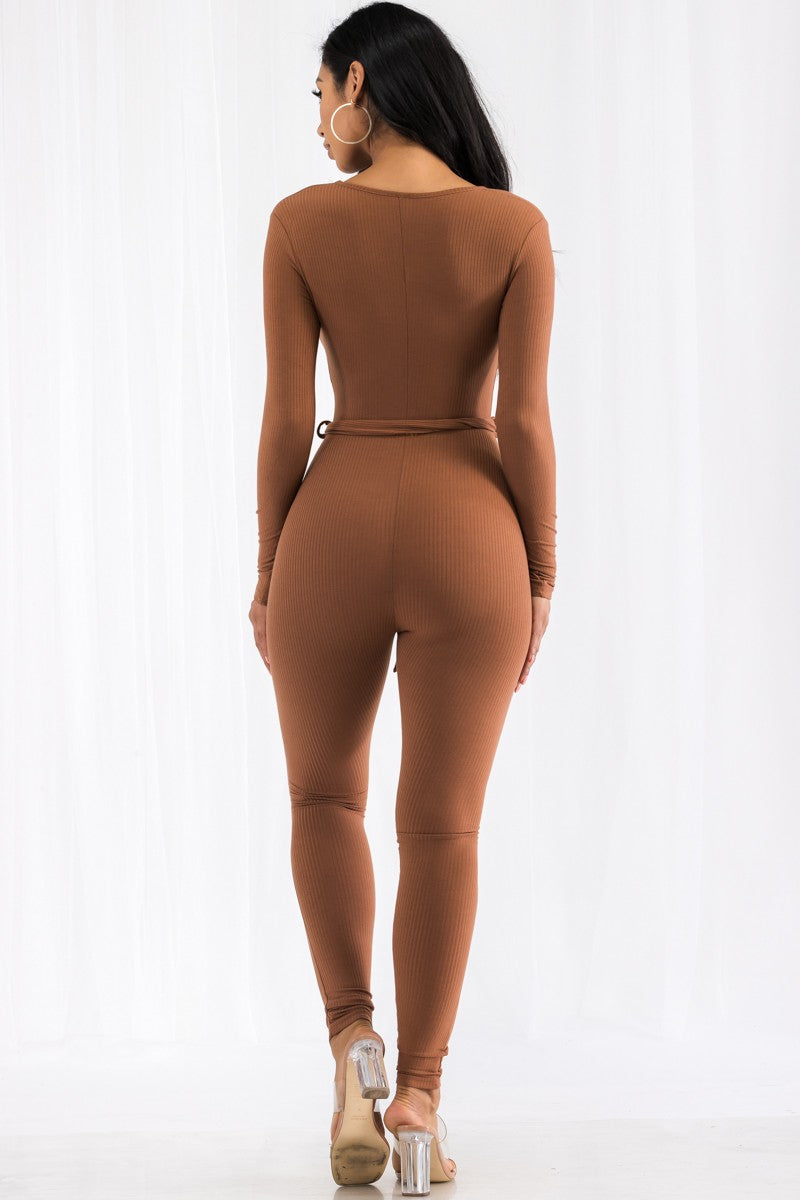 TJP8100 - LONG SLEEVE RIBBED JUMPSUIT