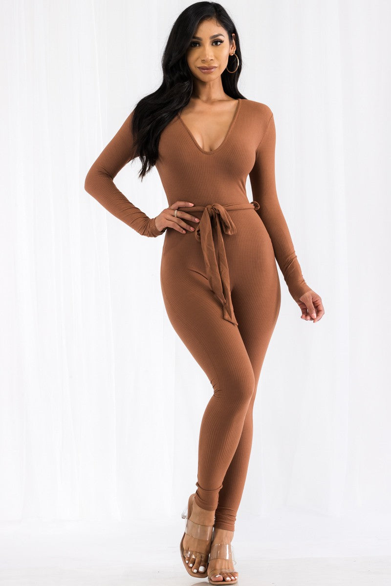 TJP8100 - LONG SLEEVE RIBBED JUMPSUIT