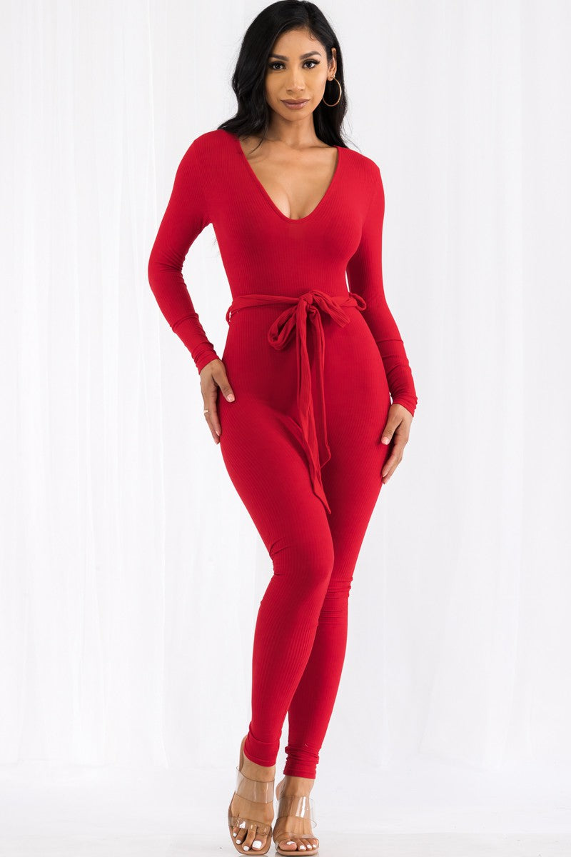 TJP8100 - LONG SLEEVE RIBBED JUMPSUIT
