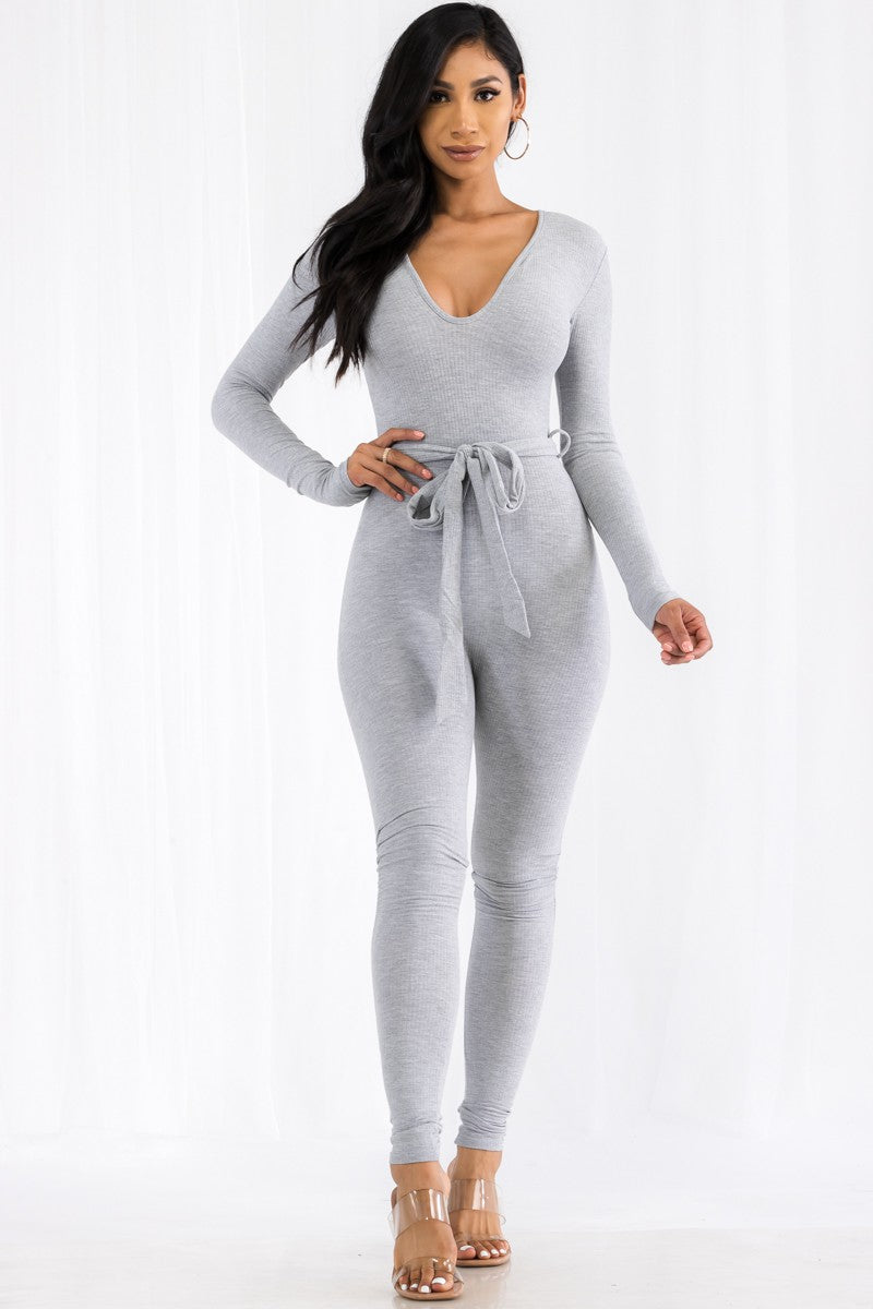 TJP8100 - LONG SLEEVE RIBBED JUMPSUIT