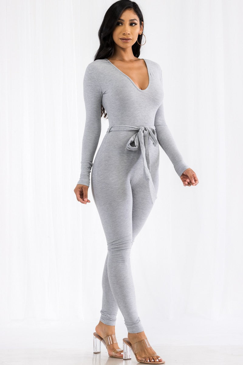 TJP8100 - LONG SLEEVE RIBBED JUMPSUIT