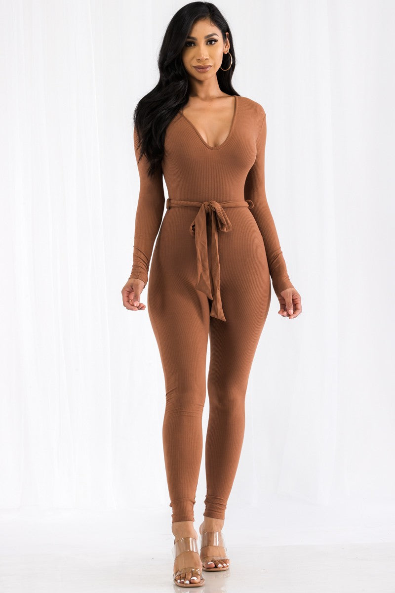 TJP8100 - LONG SLEEVE RIBBED JUMPSUIT