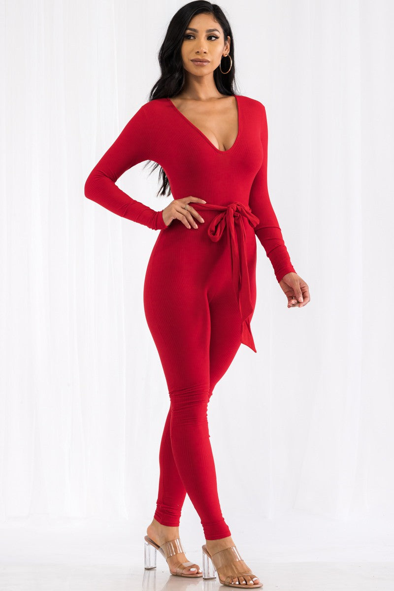 TJP8100 - LONG SLEEVE RIBBED JUMPSUIT