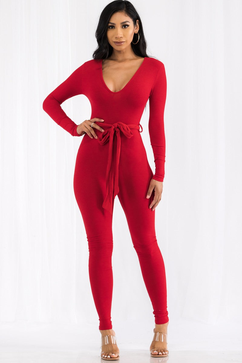 TJP8100 - LONG SLEEVE RIBBED JUMPSUIT