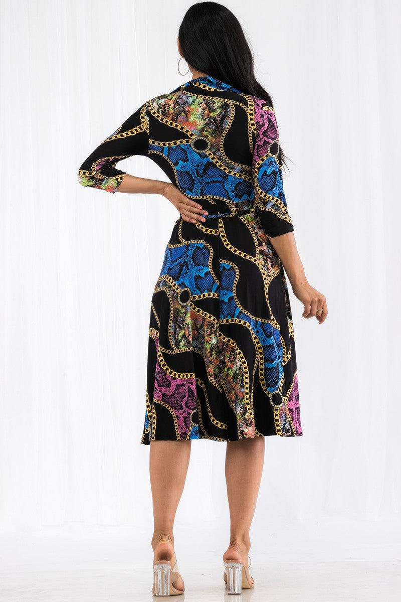HH649X-CHAIN - MIDI BUTTON FRONT DRESS