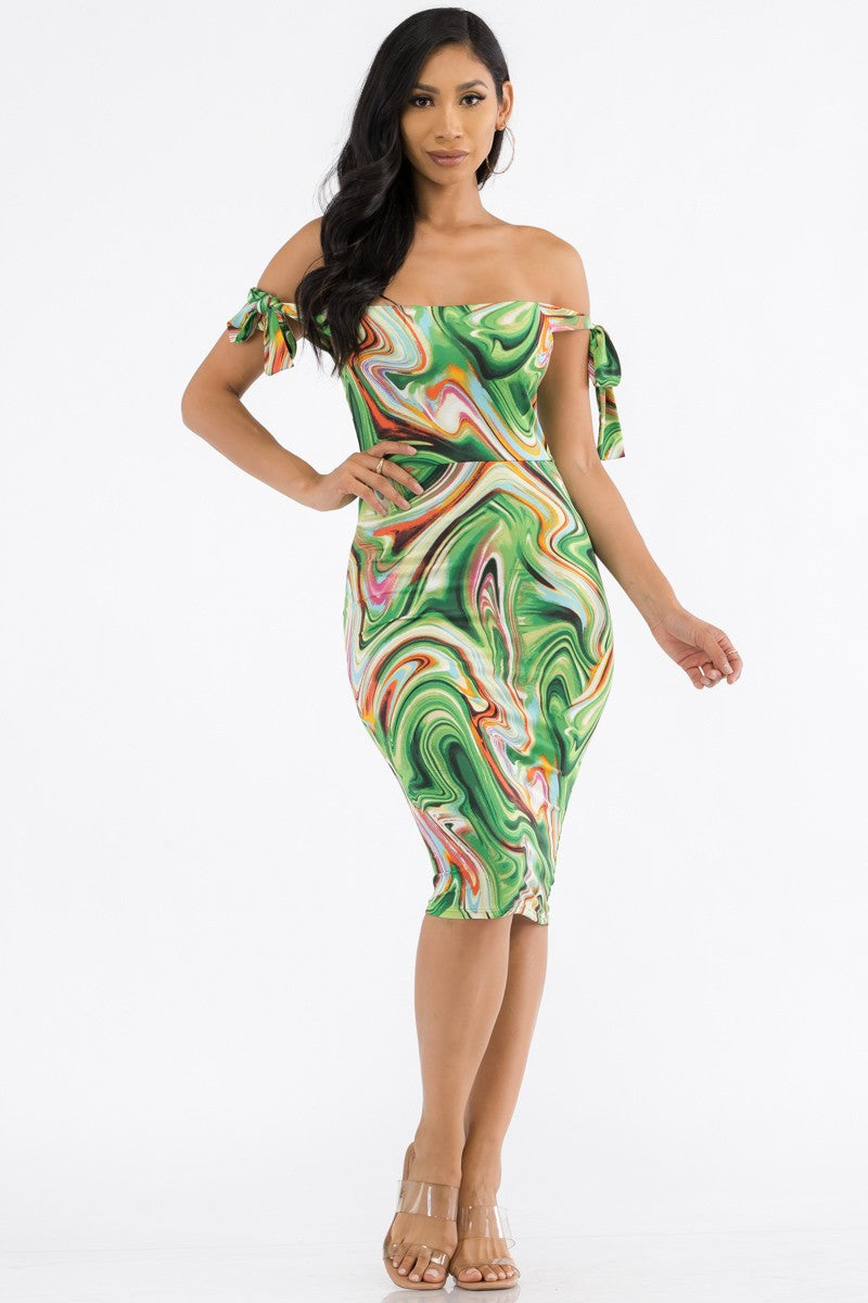 HH705R-SWIRL - VESTIDO LAZADO CON HOMBRO DESCUENTO