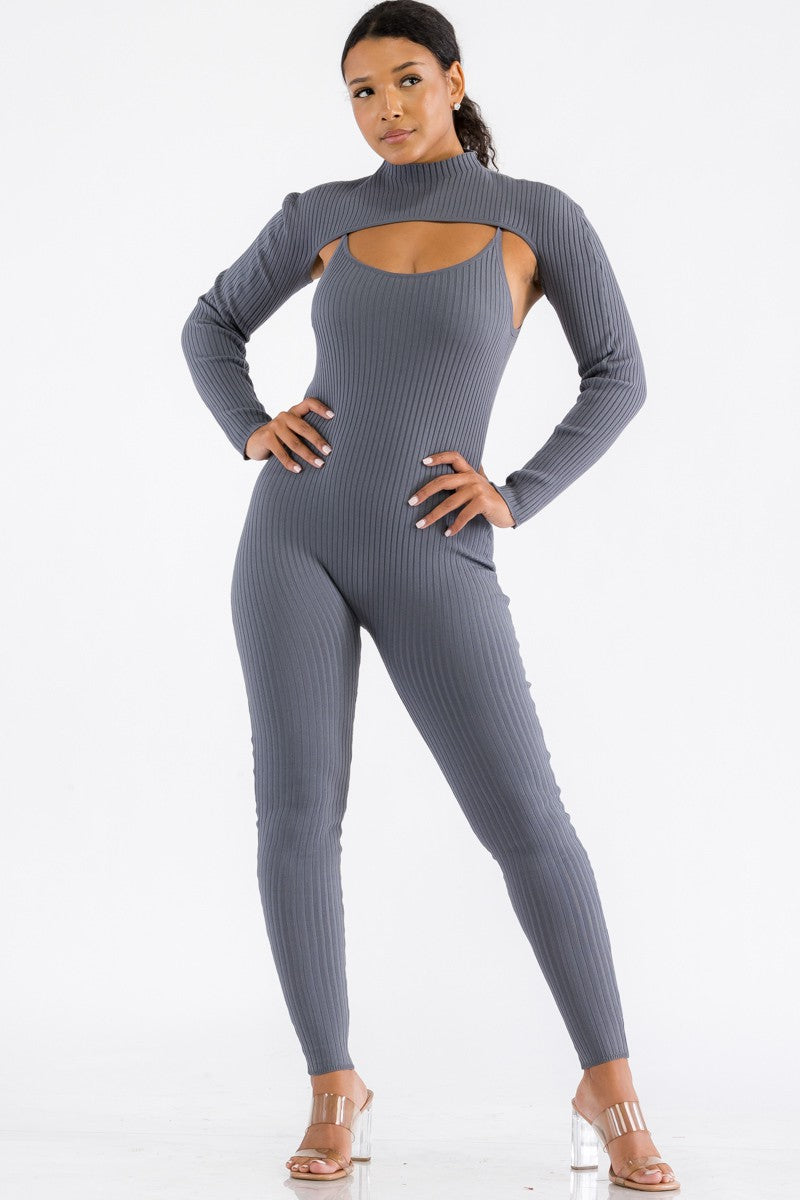 IST3355 2PC JUMPSUIT AND CROP TOP SET