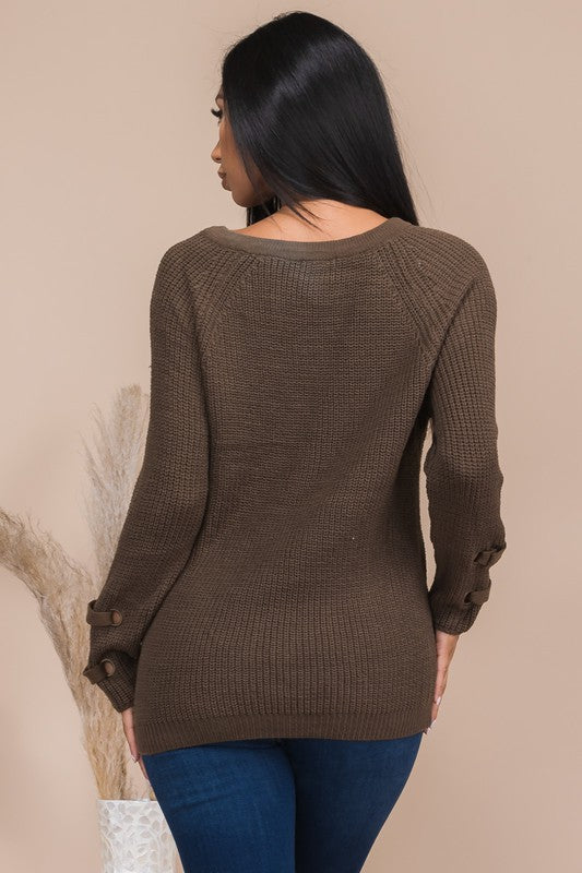 MS-70306 - CRISS CROSS FRONT SWEATER