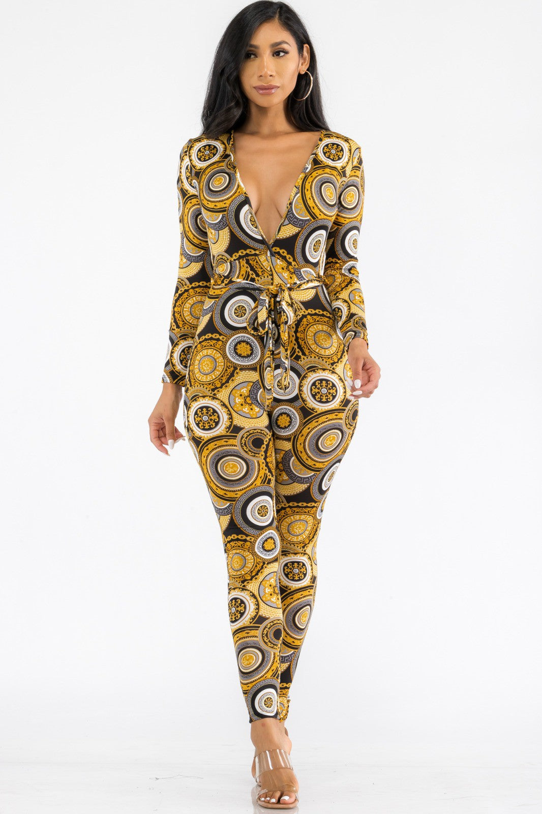 HH626R-GEO - LONG SLEEVE BODYCON JUMPSUIT