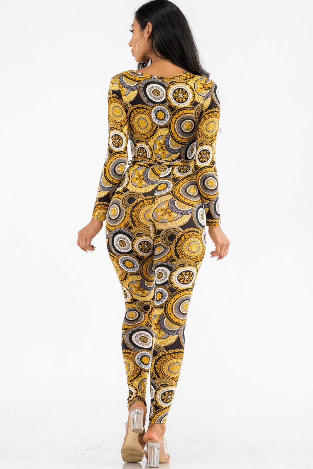 HH626R-GEO - LONG SLEEVE BODYCON JUMPSUIT