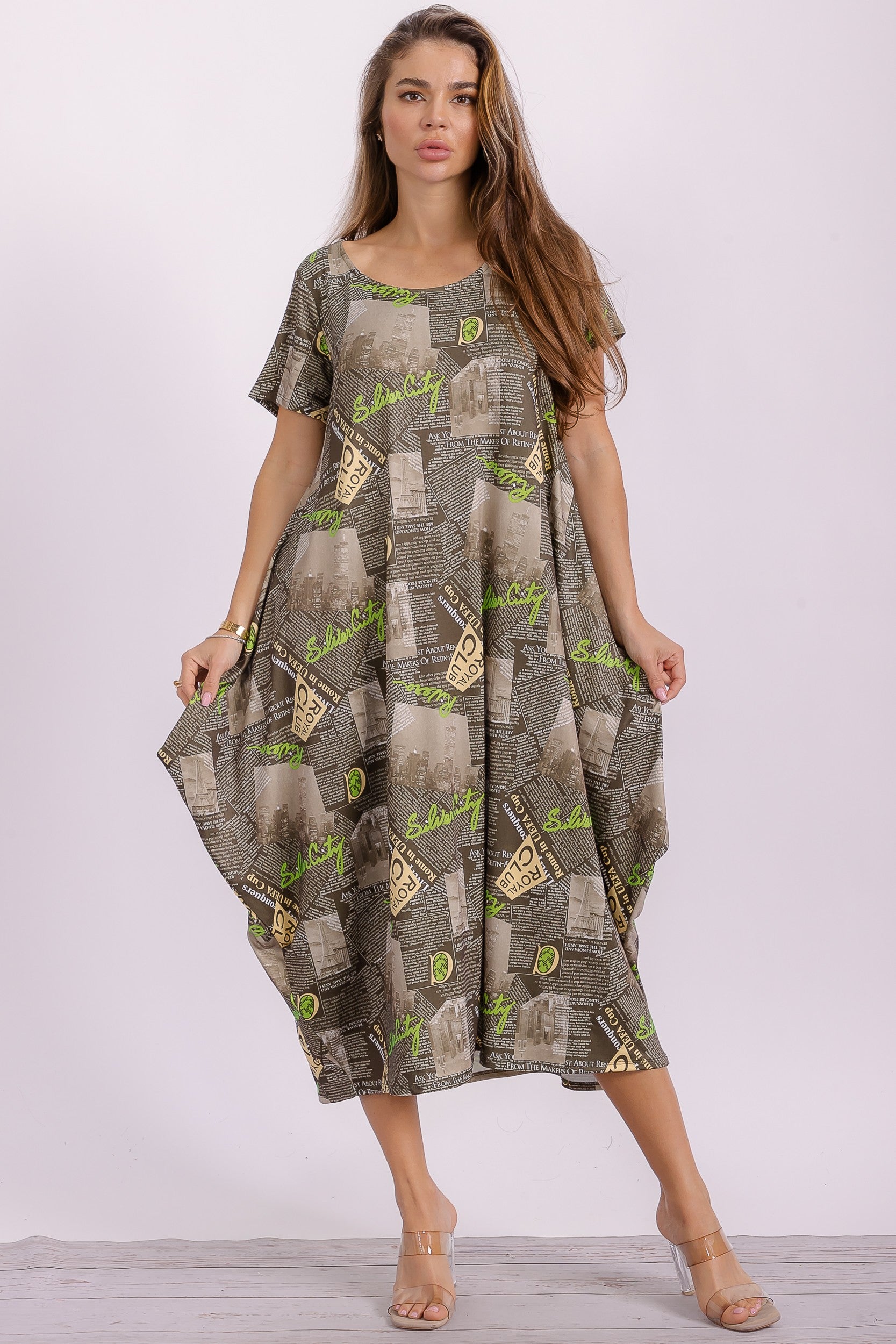 SAN151BR-P4 Print Ruffle Hem Dress