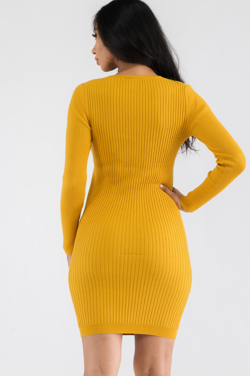 CH126R-LS - LONG SLEEVE RIBBED MINI DRESS