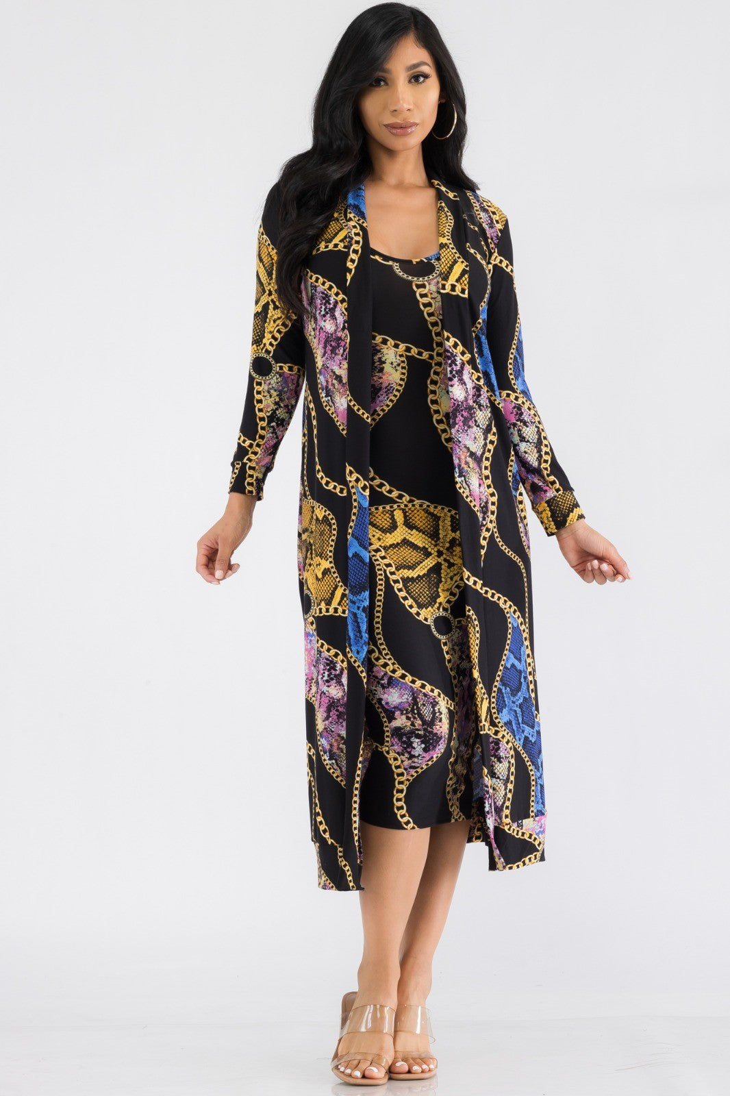 HH657R-CHAIN - CONJUNTO DE VESTIDO Y CÁRDIGAN DE 2 PIEZAS