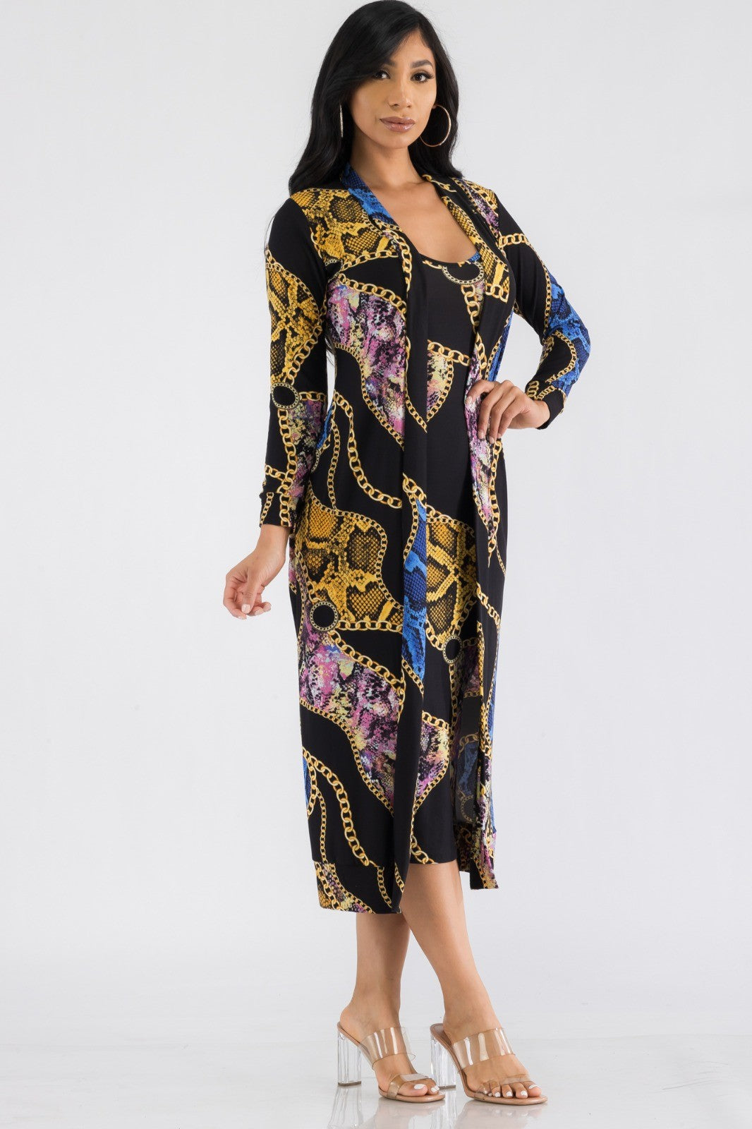 HH657R-CHAIN - CONJUNTO DE VESTIDO Y CÁRDIGAN DE 2 PIEZAS
