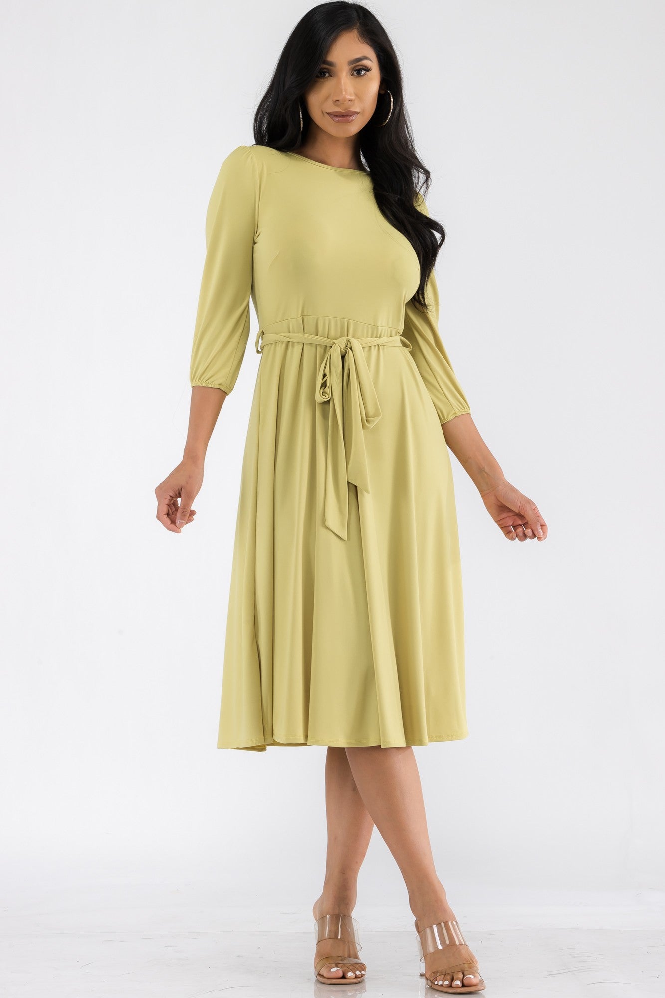 HH583R-SL-N - SELF TIE MIDI DRESS