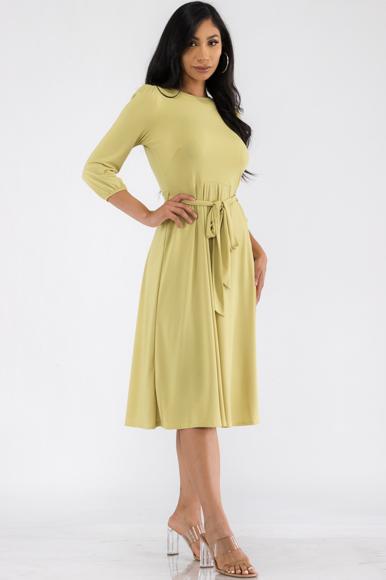 HH583R-SL-N - SELF TIE MIDI DRESS