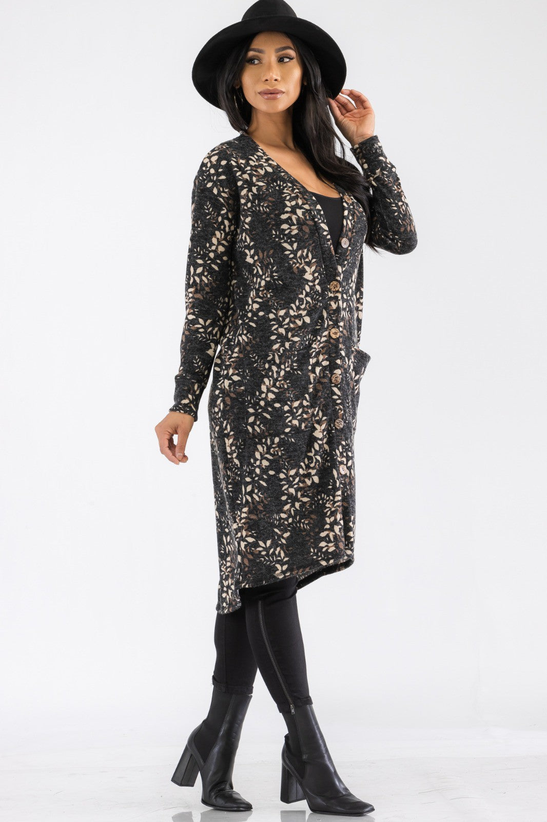 HH508R-LEAF - BUTTON DOWN CARDIGAN