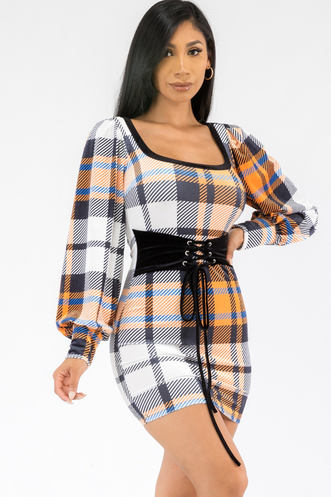 MD8377 - PLAID MINI DRESS