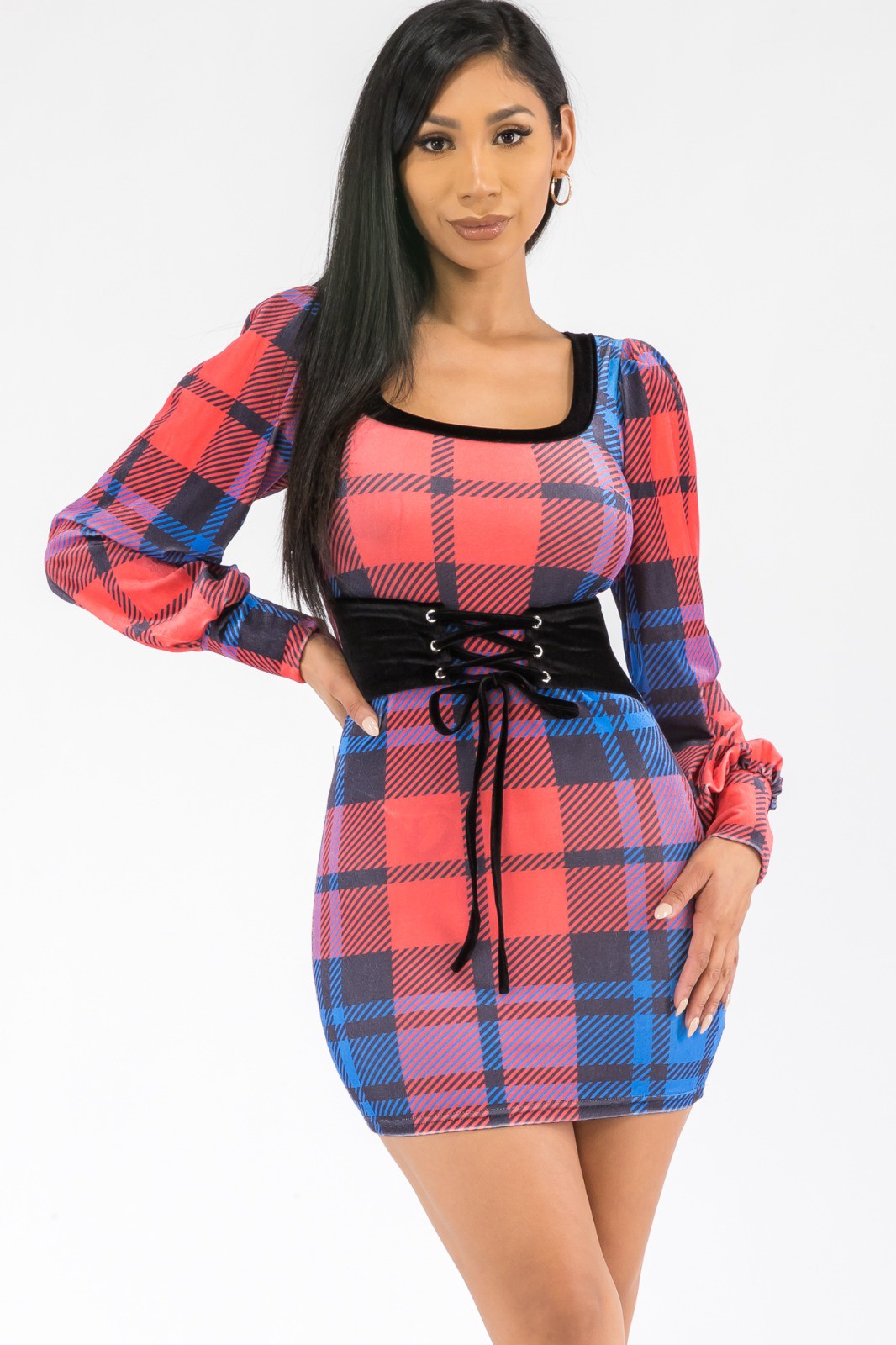 MD8377 - PLAID MINI DRESS